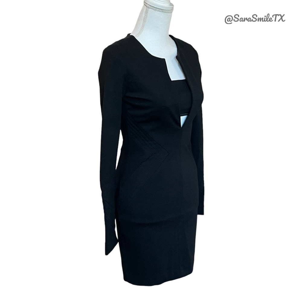 ELIZABETH & JAMES Black Low V-Neck Long Sleeve Fitted Party Dress NWOT - Picture 10 of 14